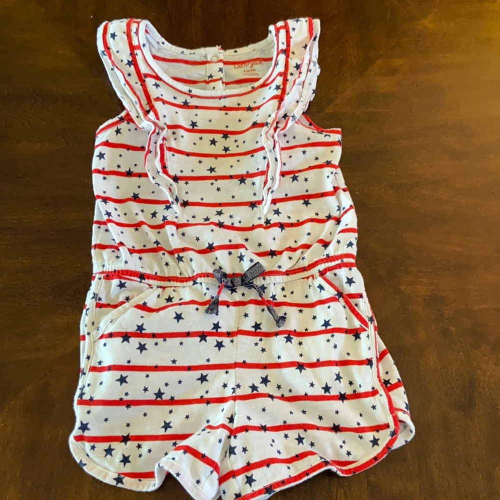red stripe white and blue star romper